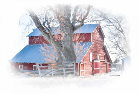 Red Barn White Modern Wood Framed Art Print with Double Matting by Murdock, Ramona