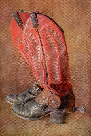 His Workin Boots White Modern Wood Framed Art Print with Double Matting by Murdock, Ramona