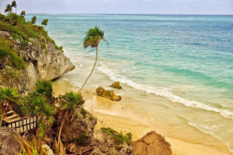 Tulum Beach White Modern Wood Framed Art Print with Double Matting by Murdock, Ramona