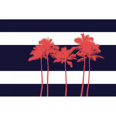 Indigo Stripe Palms I Black Modern Wood Framed Art Print with Double Matting by Murdock, Ramona