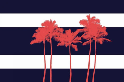 Indigo Stripe Palms I Black Ornate Wood Framed Art Print with Double Matting by Murdock, Ramona