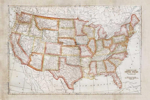 Map of USA Black Ornate Wood Framed Art Print with Double Matting by Murdock, Ramona