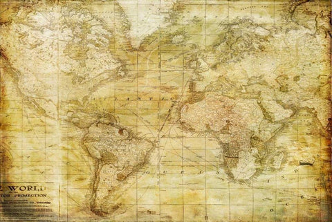 Vintage Map Black Ornate Wood Framed Art Print with Double Matting by Murdock, Ramona