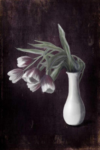 Droopy Tulips White Modern Wood Framed Art Print with Double Matting by Murdock, Ramona