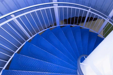 Blue Stairs White Modern Wood Framed Art Print with Double Matting by Murdock, Ramona