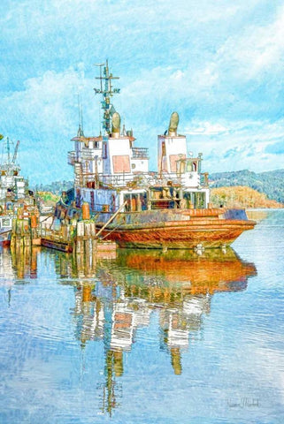 Harbor Tug Black Ornate Wood Framed Art Print with Double Matting by Murdock, Ramona