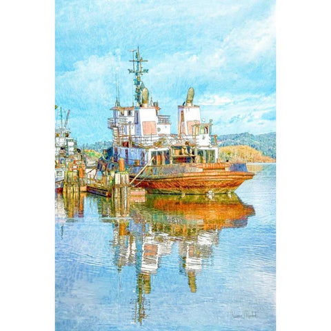 Harbor Tug Black Modern Wood Framed Art Print with Double Matting by Murdock, Ramona