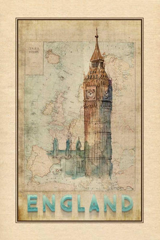 Travel England White Modern Wood Framed Art Print with Double Matting by Murdock, Ramona