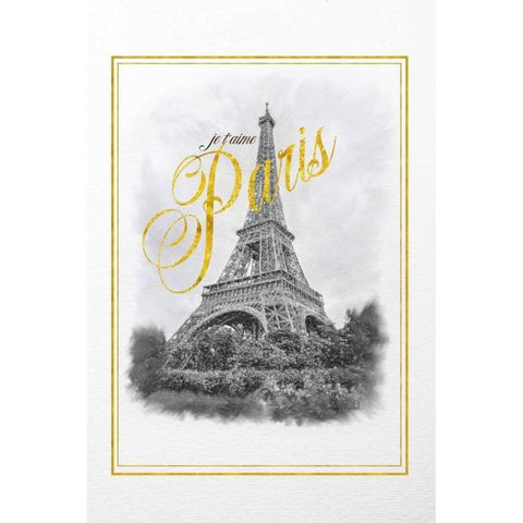 Je Taime Paris Black Modern Wood Framed Art Print with Double Matting by Murdock, Ramona