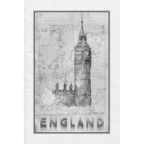Travel England Black Modern Wood Framed Art Print by Murdock, Ramona
