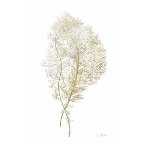 Fern Algae Gold on White White Modern Wood Framed Art Print by Murdock, Ramona