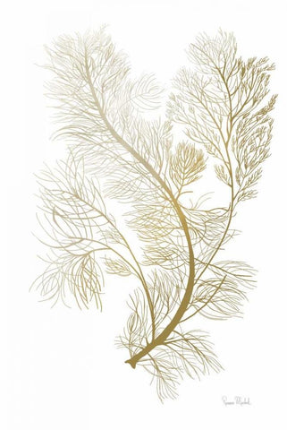Fern Algae Gold on White Black Ornate Wood Framed Art Print with Double Matting by Murdock, Ramona