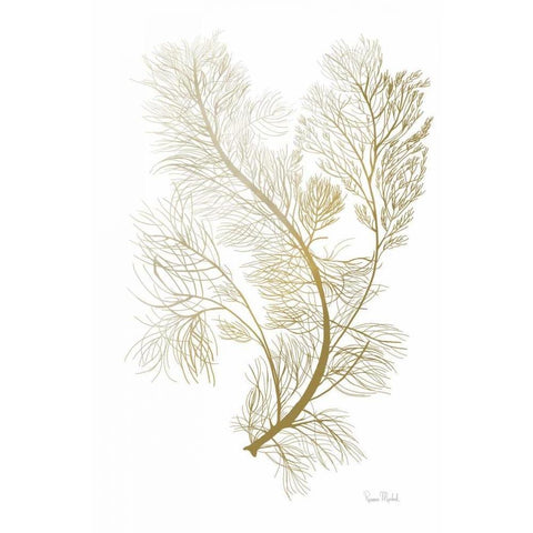 Fern Algae Gold on White Black Modern Wood Framed Art Print by Murdock, Ramona