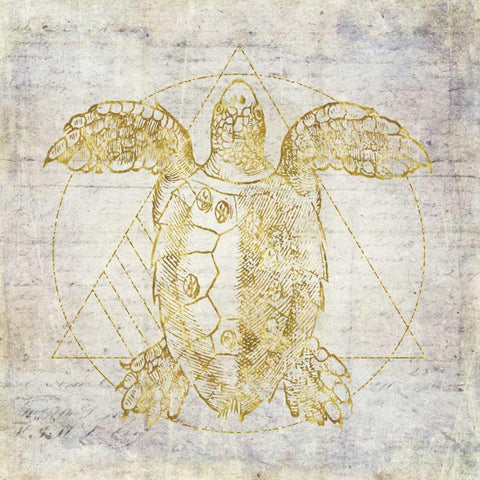 Turtle Geometric Gold White Modern Wood Framed Art Print with Double Matting by Murdock, Ramona