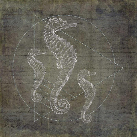 Seahorse Geometric Silver White Modern Wood Framed Art Print by Murdock, Ramona