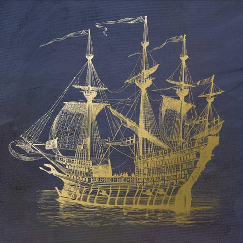 Gold Ship Gold Ornate Wood Framed Art Print with Double Matting by Murdock, Ramona