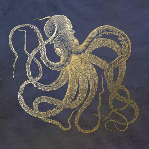 Golden Octopus Black Modern Wood Framed Art Print with Double Matting by Murdock, Ramona