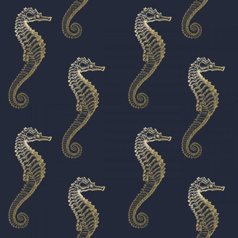 Gold Seahorse Pattern Black Modern Wood Framed Art Print by Murdock, Ramona