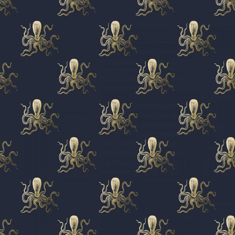 Gold Octopus Pattern Black Modern Wood Framed Art Print by Murdock, Ramona
