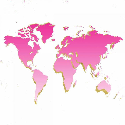 World Map Pink and Gold White Modern Wood Framed Art Print with Double Matting by Murdock, Ramona