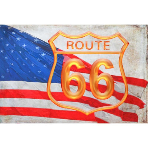 Route 66 Gold Ornate Wood Framed Art Print with Double Matting by Murdock, Ramona