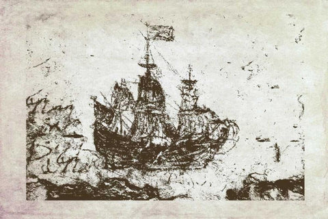 Primitive Frigate I Black Ornate Wood Framed Art Print with Double Matting by Murdock, Ramona