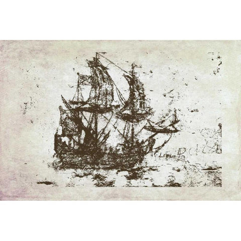 Primitive Frigate II Black Modern Wood Framed Art Print with Double Matting by Murdock, Ramona