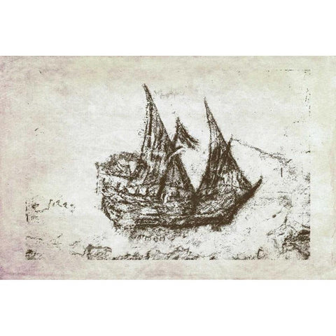 Primitive Frigate III Gold Ornate Wood Framed Art Print with Double Matting by Murdock, Ramona