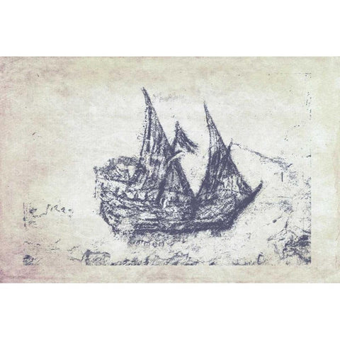 Navy Frigate III Gold Ornate Wood Framed Art Print with Double Matting by Murdock, Ramona