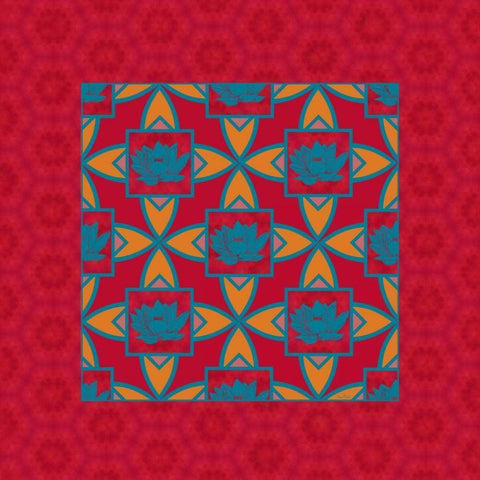 Lotus Tile Colored II Gold Ornate Wood Framed Art Print with Double Matting by Murdock, Ramona