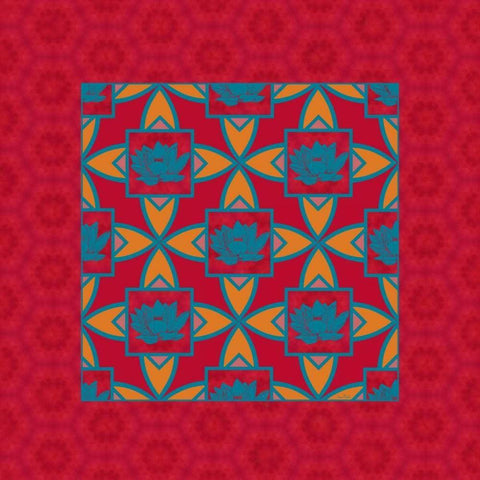 Lotus Tile Colored II White Modern Wood Framed Art Print with Double Matting by Murdock, Ramona