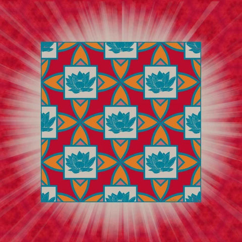 Lotus Tile Colored White Modern Wood Framed Art Print with Double Matting by Murdock, Ramona