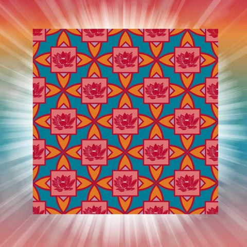 Lotus Tile Color I Gold Ornate Wood Framed Art Print with Double Matting by Murdock, Ramona