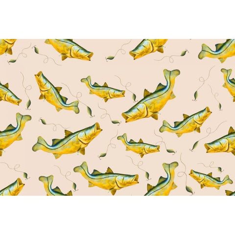 Wishin I Was Fishin Pattern Gold Ornate Wood Framed Art Print with Double Matting by Murdock, Ramona