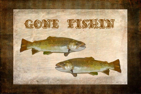 Gone Fishin White Modern Wood Framed Art Print with Double Matting by Murdock, Ramona