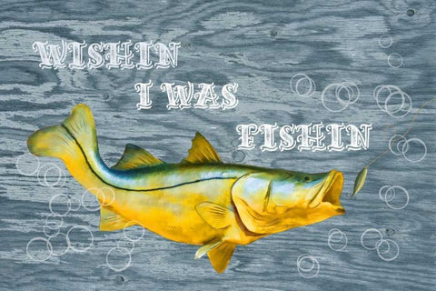 Wishin I Was Fishin Black Ornate Wood Framed Art Print with Double Matting by Murdock, Ramona