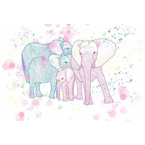 Happy Elephant Family White Modern Wood Framed Art Print by Murdock, Ramona