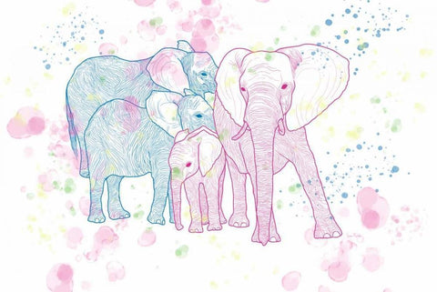 Happy Elephant Family Black Ornate Wood Framed Art Print with Double Matting by Murdock, Ramona