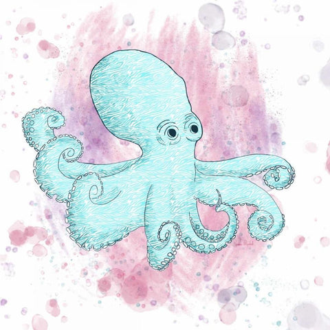 Octopus Aqua White Modern Wood Framed Art Print by Murdock, Ramona