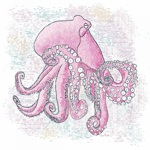 Octopus Hot Pink Black Modern Wood Framed Art Print with Double Matting by Murdock, Ramona