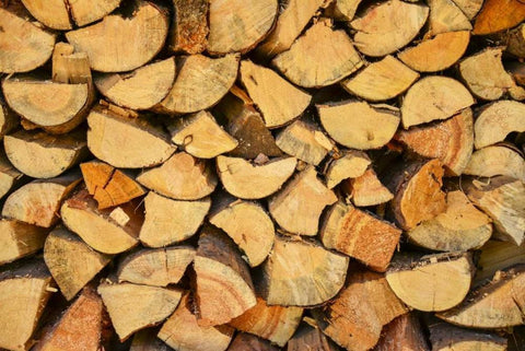 Wood Pile I White Modern Wood Framed Art Print with Double Matting by Murdock, Ramona