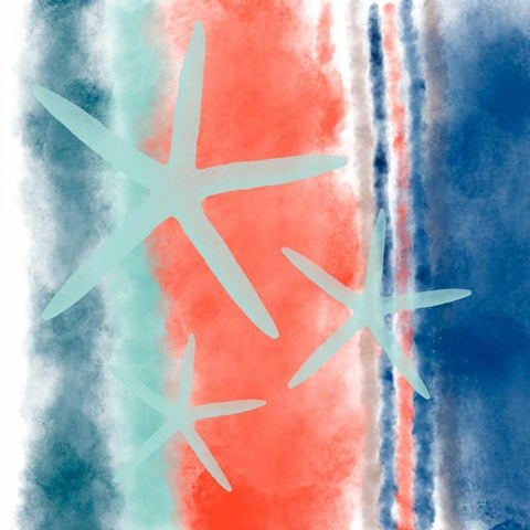 Starfish Stripes White Modern Wood Framed Art Print with Double Matting by Murdock, Ramona