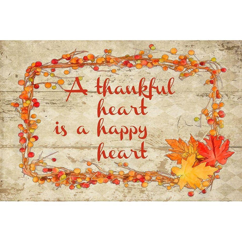 Thankful Happy Heart Black Modern Wood Framed Art Print by Murdock, Ramona