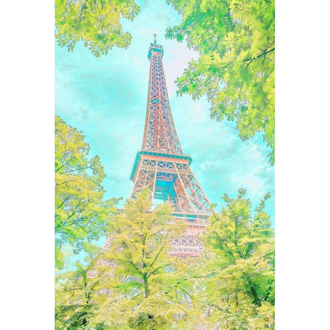 Pastel Eiffel in Trees Black Modern Wood Framed Art Print by Murdock, Ramona