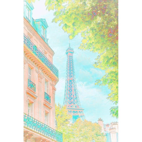 Eiffel Tower Pastel Gold Ornate Wood Framed Art Print with Double Matting by Murdock, Ramona