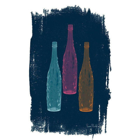 Bottles on Navy White Modern Wood Framed Art Print by Murdock, Ramona