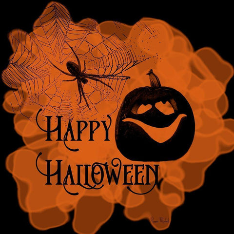 Happy Halloween Pumpkin Black Modern Wood Framed Art Print by Murdock, Ramona