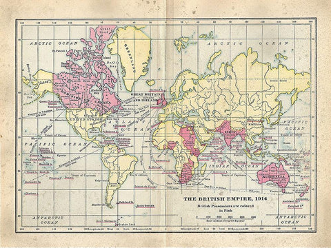 Vintage British Empire Map White Modern Wood Framed Art Print with Double Matting by Murdock, Ramona