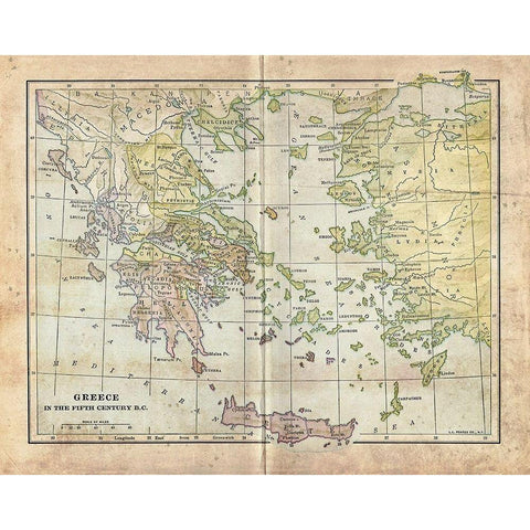 Vintage Greece Empire Map Black Modern Wood Framed Art Print with Double Matting by Murdock, Ramona