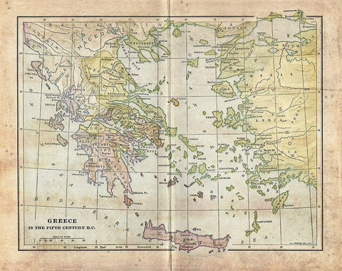 Vintage Greece Empire Map Black Ornate Wood Framed Art Print with Double Matting by Murdock, Ramona